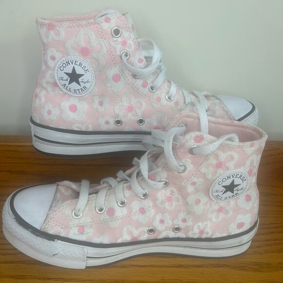 Converse All Star Kids Size 5.5 Pink White Flowers - Picture 1 of 10